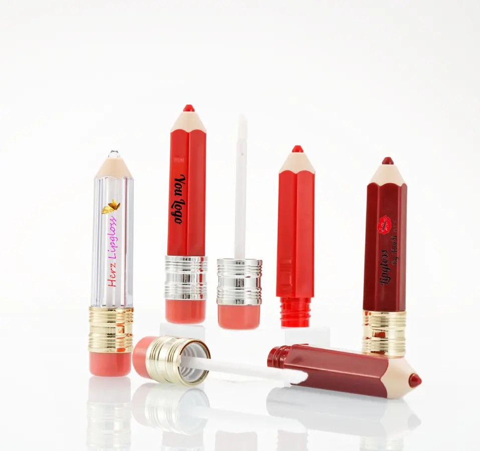 Embalagem de cosméticos em forma de lápis, 5ml, tubo transparente de recipiente de brilho labial