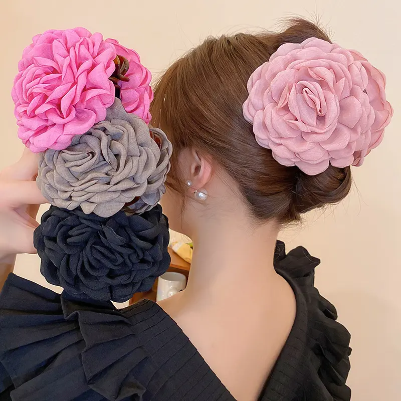 Grampo de cabelo para garras de flores, grampo de cabelo com ornamento de cabeça de tubarão, flor rosa, presilhas para garras de cabelo