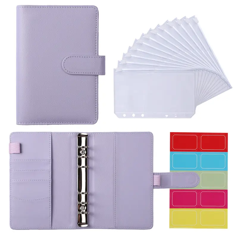 ODM personalizzabile azienda fornisce 6 anelli buste Planner Planner Binder colorato in pelle sintetica a fogli mobili