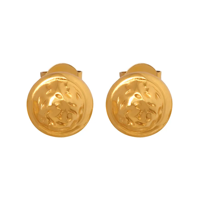 Orecchini rotondi in oro con design a cappello in rilievo orecchini a bottone in acciaio inossidabile 18 carati per donna