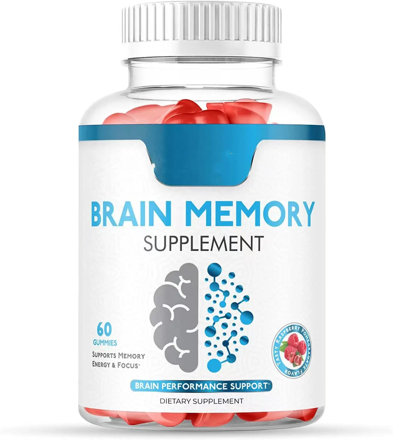 Private Label OEM Nootropic Brain Support Supplement Strawberry Gummies vitamina B6 B12 Brain Gummies Probiotic Nootropic Brain