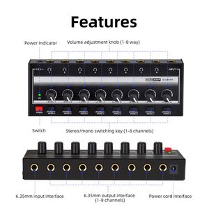 HA800S 8 vías de monitoreo amplificador de auriculares distribuidor de señal 1 entrada 8 salidas Monitor - Product Image 5