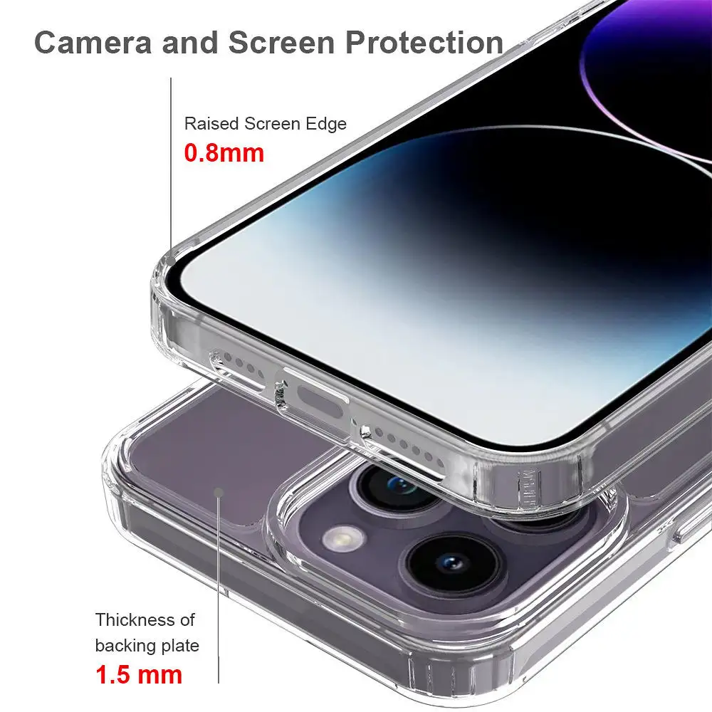 Étuis mobiles en cristal transparent HD PC + TPU antichoc anti-chute pour iPhone 15 Pro Max plus