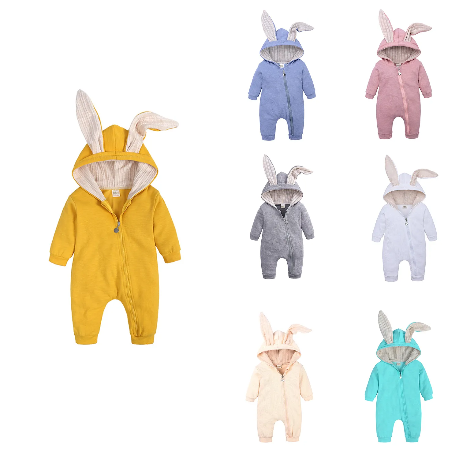 Oreilles de lapin de dessin animé de Pâques vêtements à fermeture éclair à manches longues une pièce barboteuse lapin combinaison à capuche nouveau-né bébé body