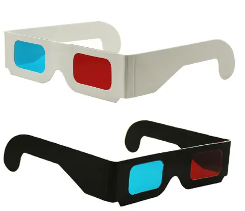 Gafas 3D rojas y azules, marco de papel blanco, 3D, rojas y azules, Anaglyph, baratas