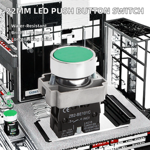 22mm工業用工場フラッシュ押しボタンスイッチ防水LED照明スプリングリターン12V DC IP65レベル金属材料 - Product Image 2