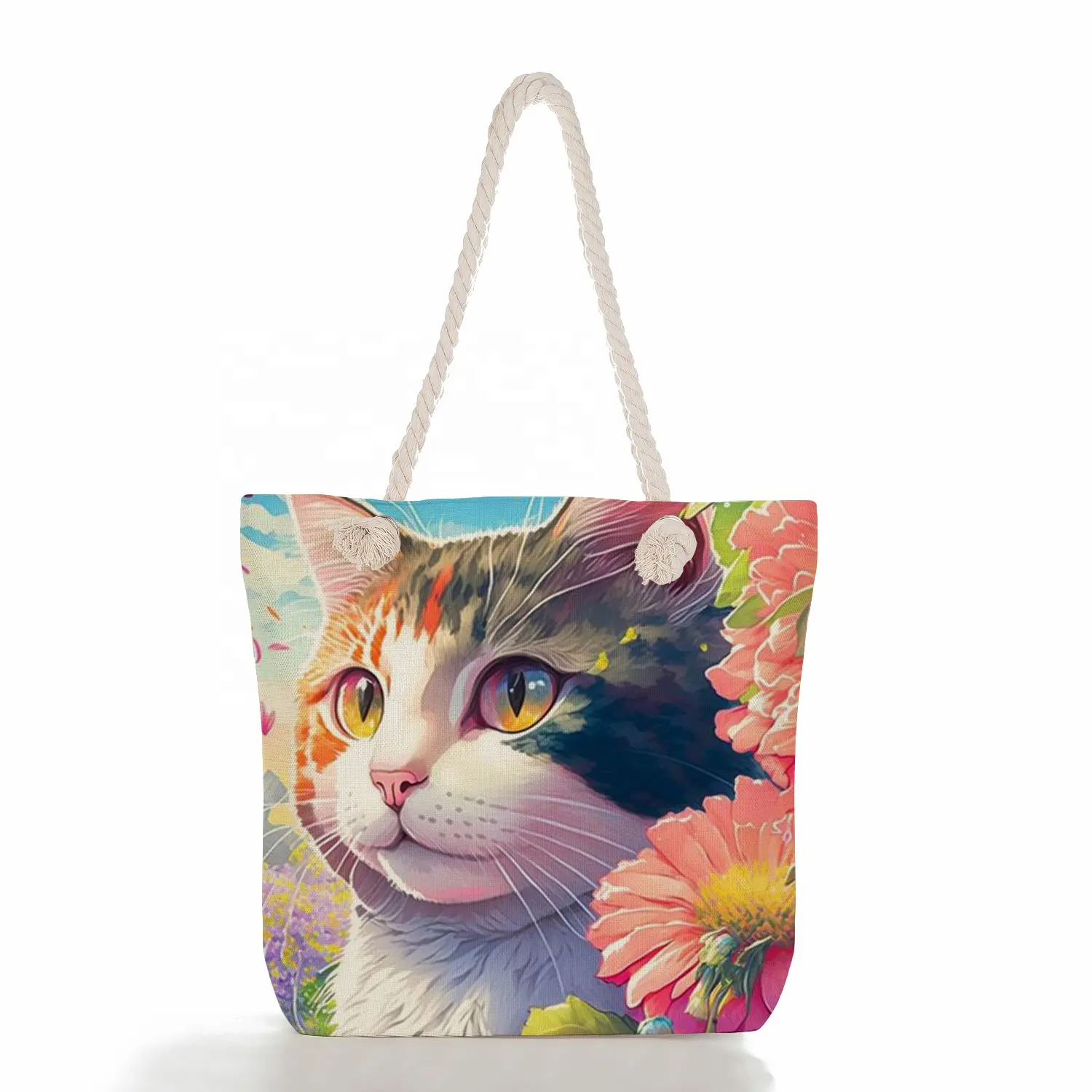 New trend cat print women's fresh leisure art fashion handbag shoulder tote bag