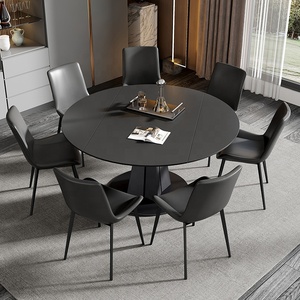 天然岩石家用餐桌旋转伸缩圆形方形两用石板餐桌 - Product Image 5