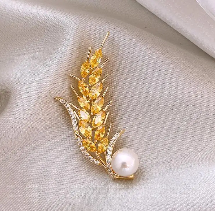 Nueva cosecha perla trigo oreja broche de alta calidad cristal trigo ramillete traje Pin hombres broches para accesorios