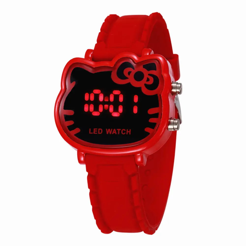 Jam Tangan Anak Perempuan Lucu Kartun Helloo Kitty Jam Tangan Anak Perempuan Mode Elektronik Led Putih/Hitam/Merah