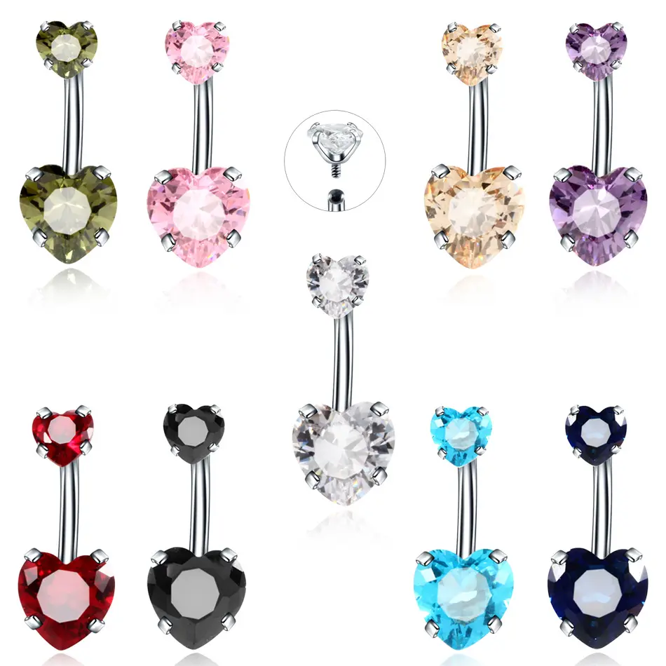 Ir Festa 9 Estilo Colorido Diamante Cubic Zirconia Coração Umbigo Anéis Aço Inoxidável Umbigo Anel Body Piercing Jóias