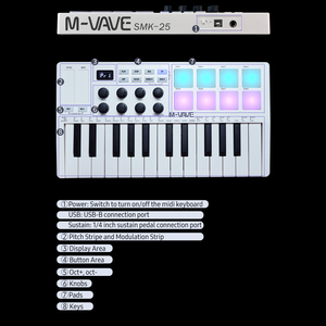 Teclado de control MIDI de 25 teclas, Mini teclado USB portátil, controlador MIDI, 2 teclas, 2 teclas - Product Image 6