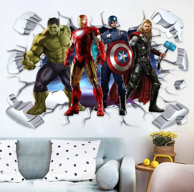 ZY0425C America Superhero combo wall stickers Iron Man Thor green gian 3d poster stickers decorazione della stanza dei bambini marvel wallpaper