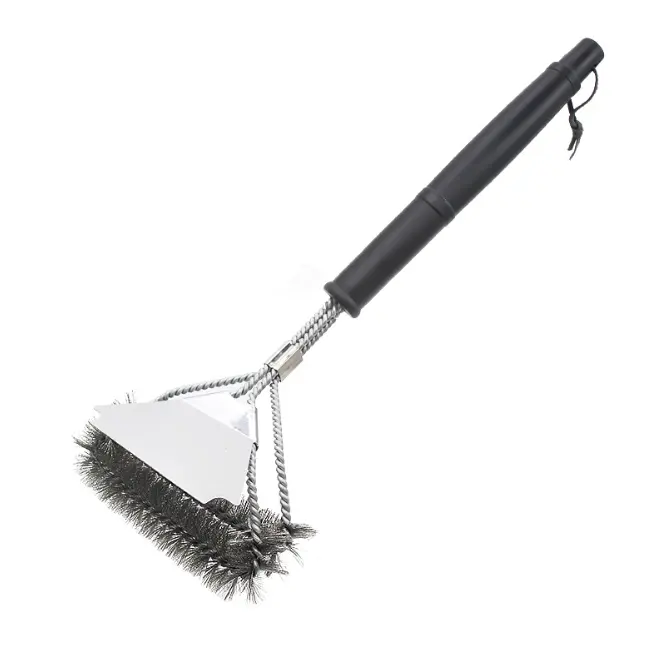 BBQ Grill Brush And Scraper 18" Stainless Steel Woven Wire 3 in 1 Bristles Grill Clean Brush