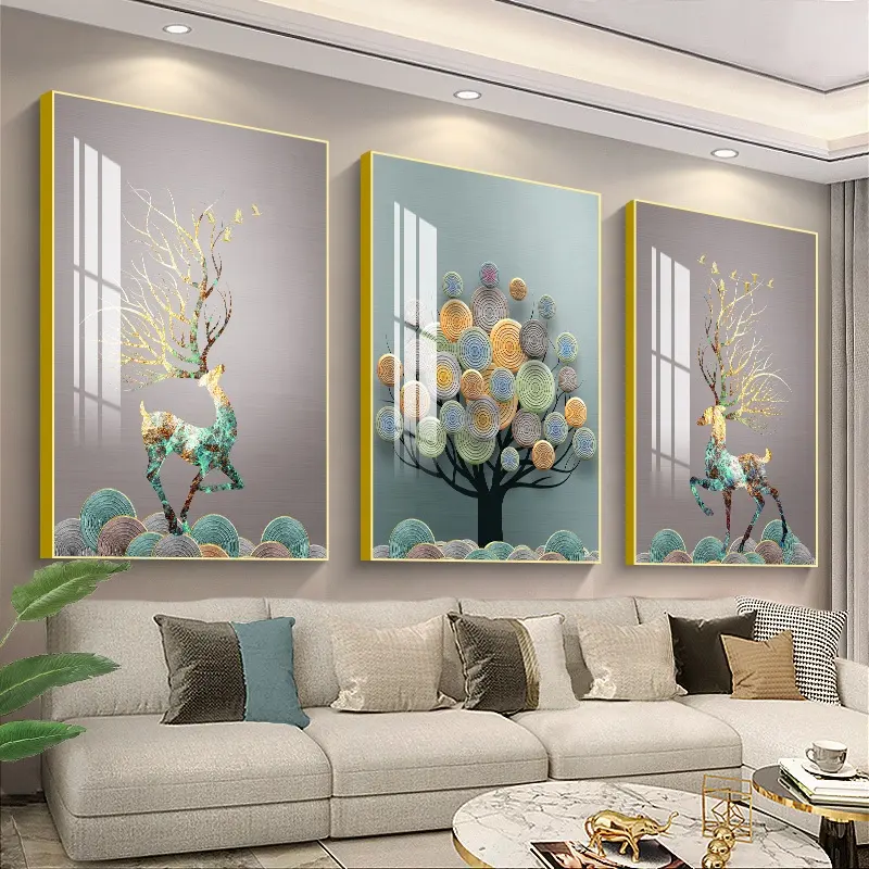 Wholesale Framed Wall Art Painting Modern Luxury decoration Painting Design Crystal porcelain painting 3 pcs in a set