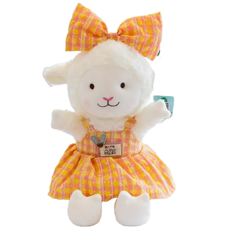 Muñeca de peluche de oveja blanca de 50cm, faldas blancas y naranja vestidas de cabra, Animal de pastizal de dibujos animados feliz, juguete para regalo de San Valentín