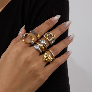 An 18K Gold Stainless Steel Gold and <strong>Silver</strong> Color-matched Hollowed-out Ring with a Niche Design Sense From Europe and America - Product Image 2