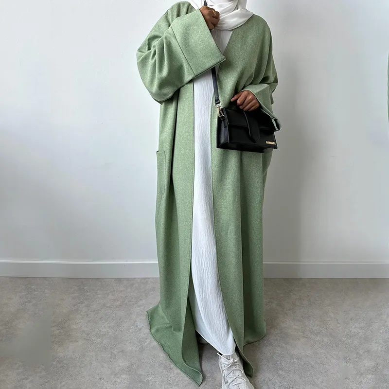 مخصص الكتان عباية مفتوحة دبي EID موضة جديدة ملابس إسلامية كيمونو سترة عالية الجودة عباية المرأة فستان مسلم