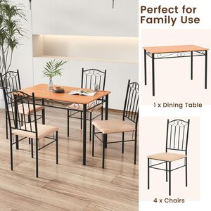 Mesa de cocina de 4 piezas moderno de metal y madera Rectangular desayuno comedor con sillas juego de comedor para 4