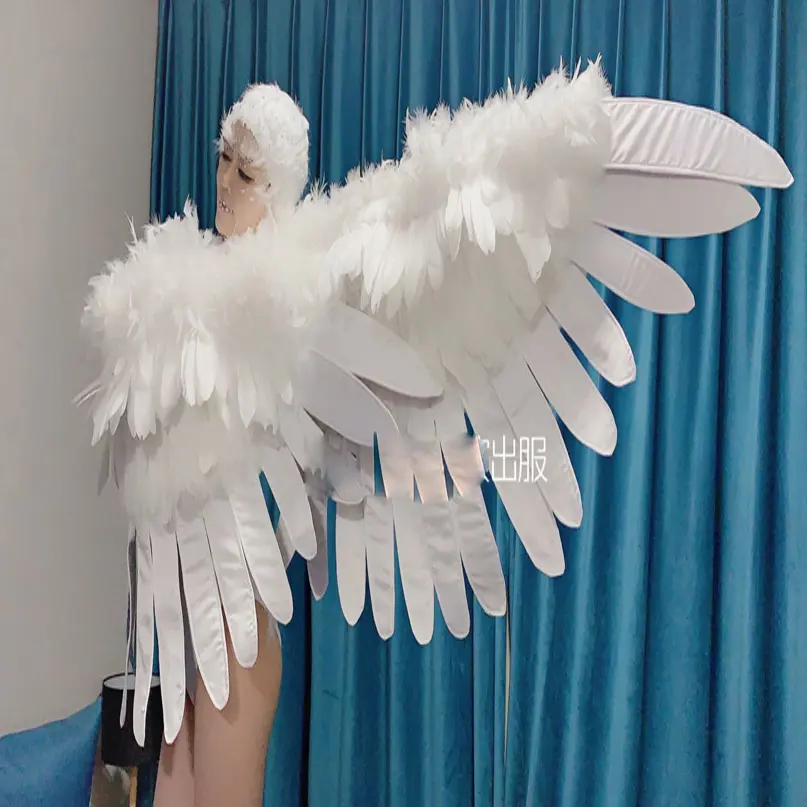 Festivo en blanco de plumas alas mujer GogoDs fiesta show bar traje de cosplay blanco elf Ángel trajes de hadas