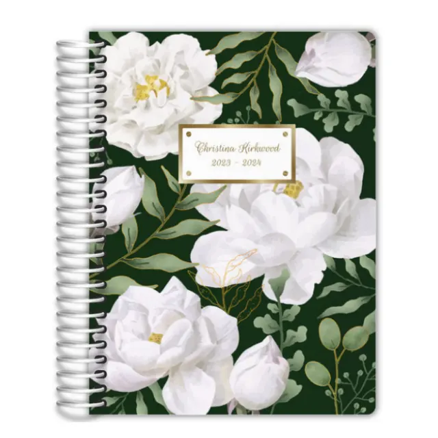 Carnet de notes planificateur A5 personnalisable reliure à spirale Carnet de notes personnalisé fleur blanche feuille verte