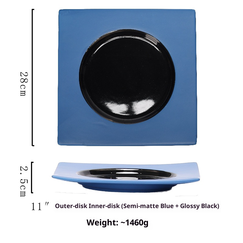 assiette carrée bleue + noire de 11 pouces