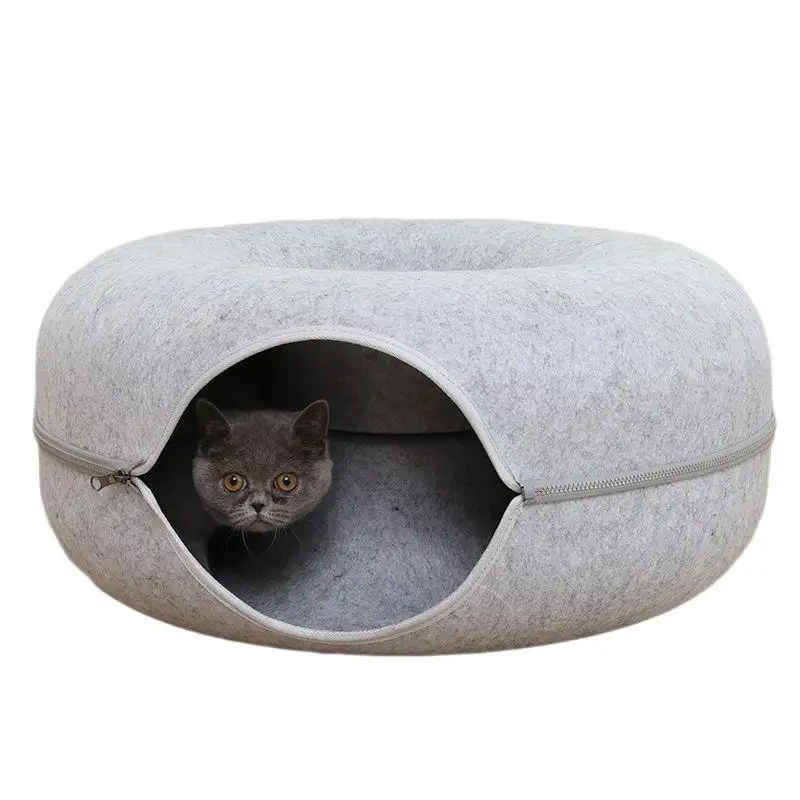 Grosir tempat tidur kucing tersembunyi kualitas tinggi warna polos tempat tidur terowongan kucing donat bundar tahan lama