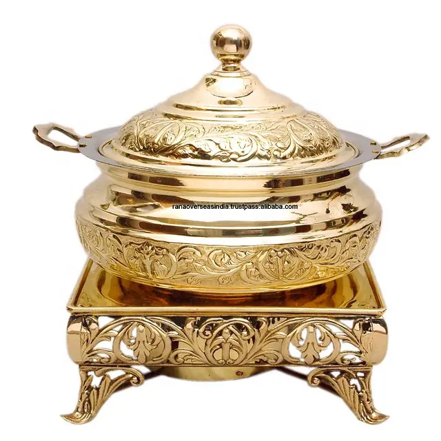 Alta Qualidade Tradicional Latão Chafing Dish Food Warmer & Buffet Chafing Dish Com Suporte Em Banhado A Ouro Para Restauração