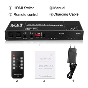 HDMI矩阵切换器4x2 HDMI 2.0b矩阵切换器4K HDMI切换器分路器光学和左/右音频输出分频器EDID带遥控器 - Product Image 2