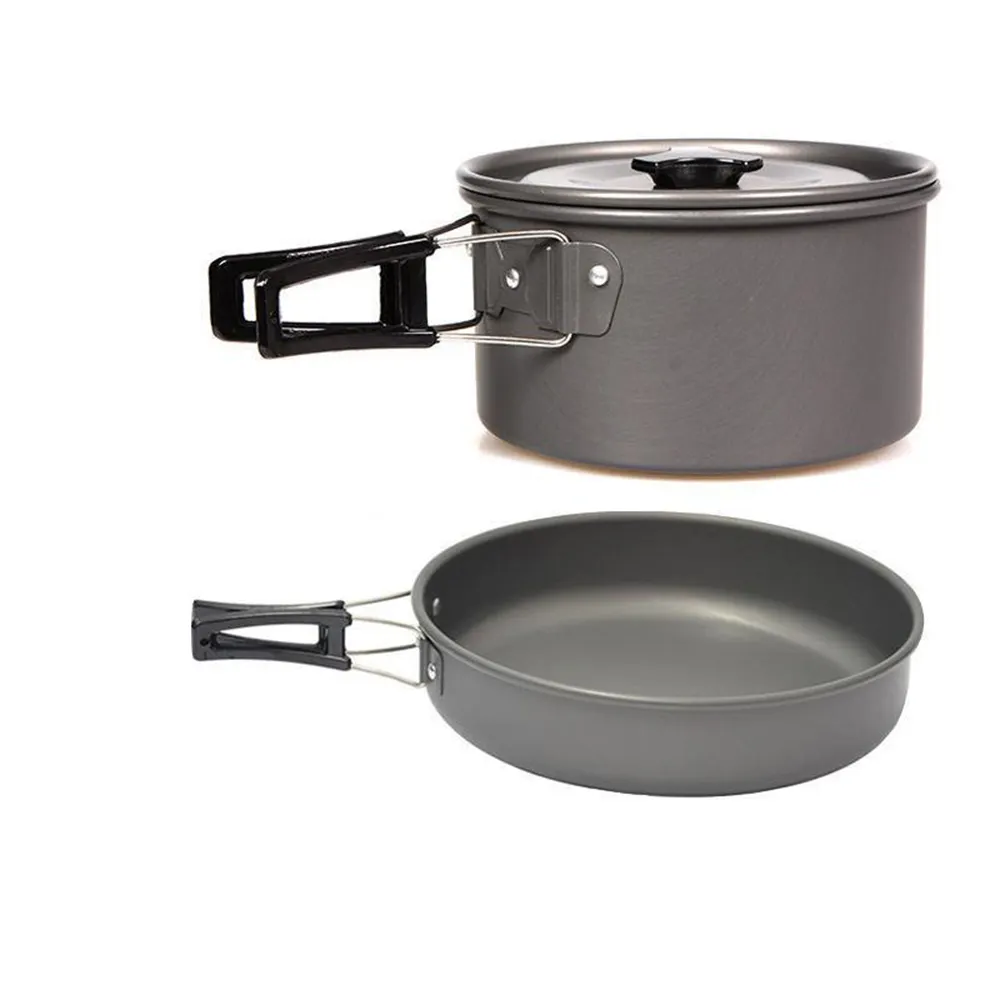 Senderismo Camping Utensilios de cocina Mess Kit Camping Cocina antiadherente, Pot Pan Set con cuenco Cuchillo Tenedor Cuchara/