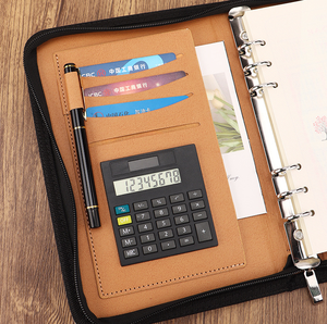 A5 6-Ring-Loseblatt-Business-Notebook aus PU-Leder mit Reißverschluss-Taschenrechner-Stift datei - Product Image 5
