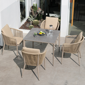 Juego de mesa de comedor y silla moderno para exteriores, marco de aleación de aluminio para jardín, restaurantes, hoteles, parques, patios, venta al por mayor