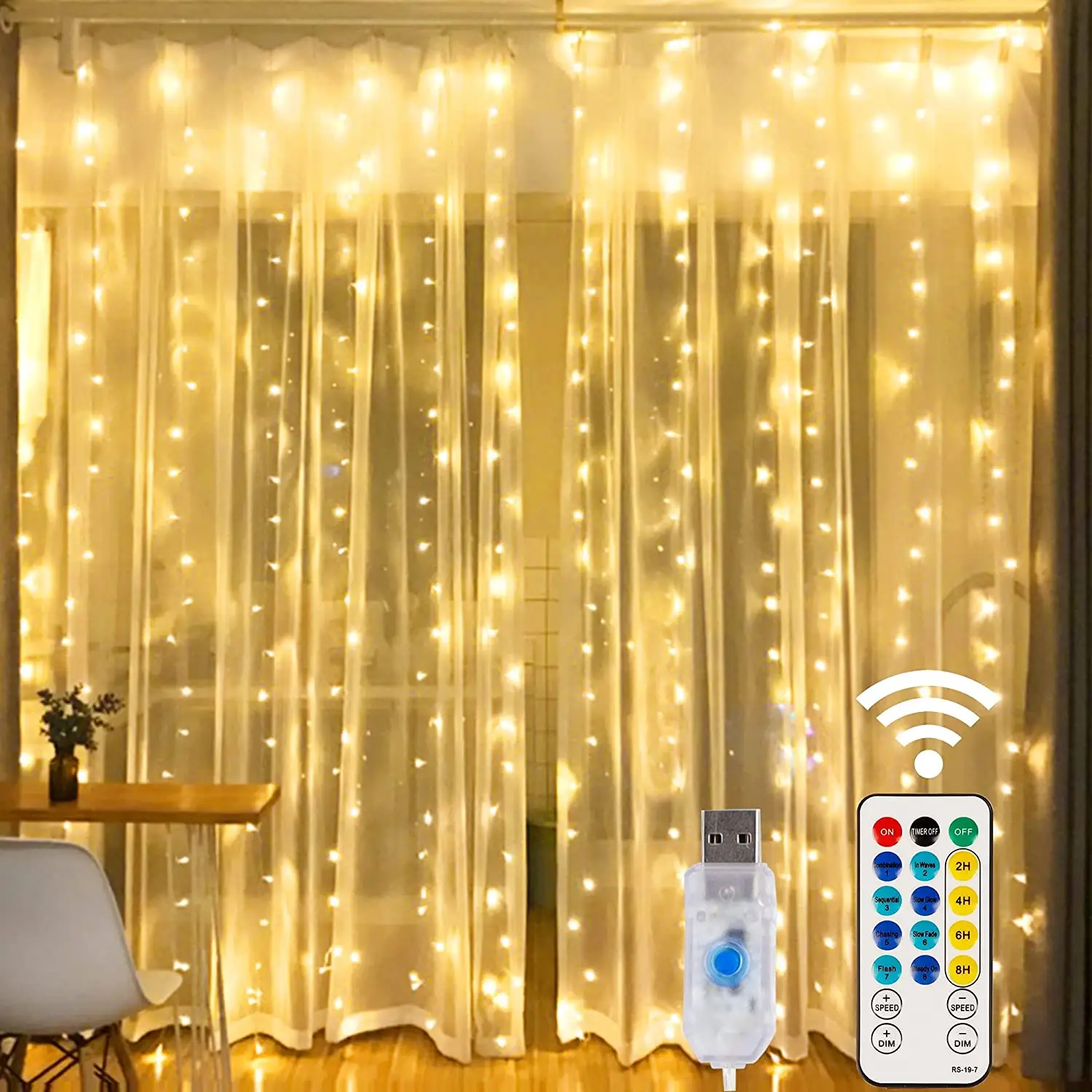 Pencere perde ışık zinciri 3 M * 3 M 300 LED 8 aydınlatma modları peri bakır ışık yatak odası parti düğün ev için uzaktan ile