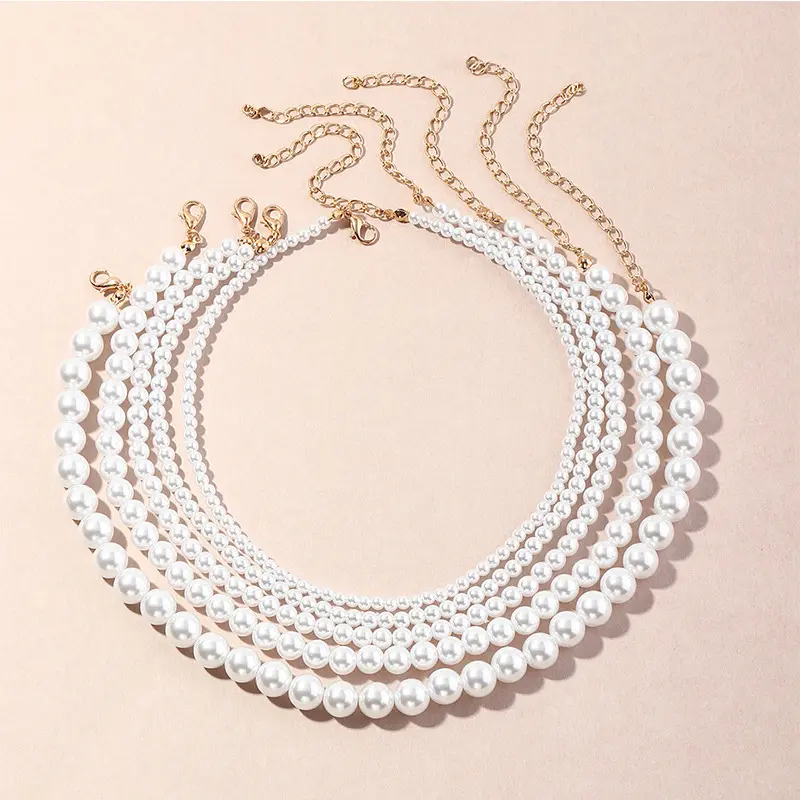 Collar de perlas de imitación blancas para mujer y niña, Gargantilla elegante, accesorio de perlas, joyería