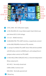 Modbus RTU 7-24V Anti-reverse <strong>Relay</strong> <strong>Module</strong> RS485/TTL 2 Channel 485 Switch <strong>Input</strong> 2 Way Optical Coupler 12V <strong>Output</strong>