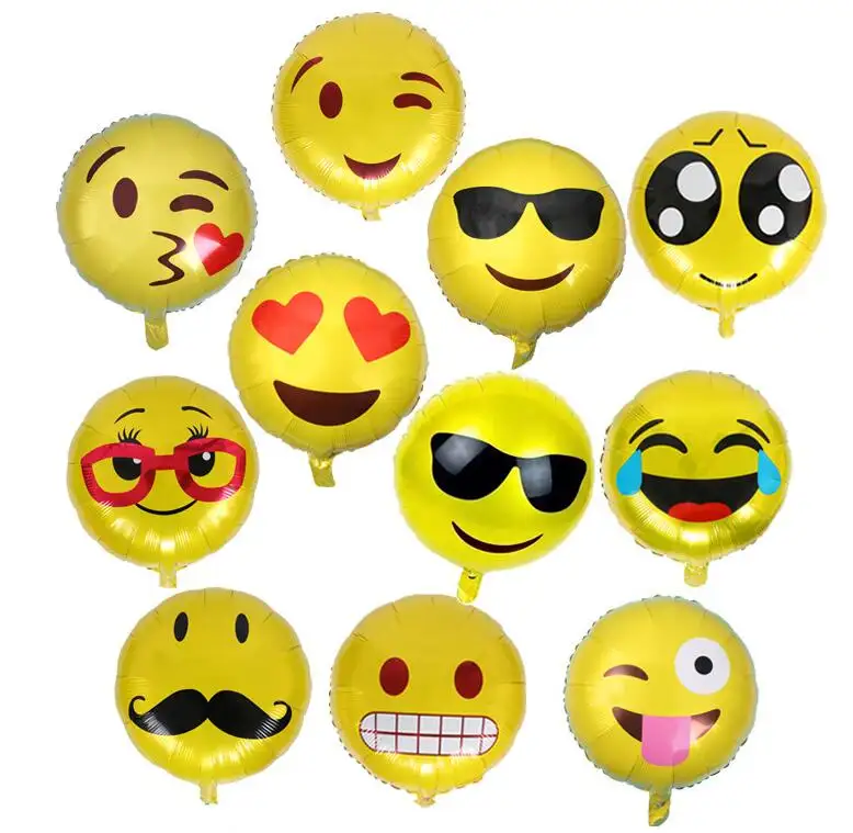 DJTSN 18 pouces rond dessin animé Smiley visage feuille d'aluminium mignon Smiley visage Cool Kiss QQ Expression Pack anniversaire ballon
