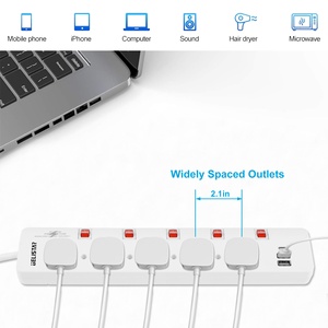 白色5路多功能通用扩展插座2 USB 1 c型电源插座 - Product Image 5