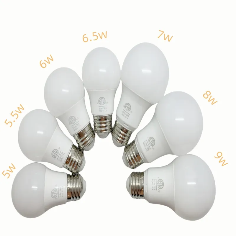 Rated Power E26 A15 A19 Triac Dimming 5w 5.5w 6w 6.5w 7w 8w 9w 120V ETL Listed Electrical Bulb