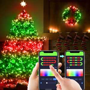 Cadena de luces LED inteligentes con control remoto de aplicación rgbic de Venta caliente para decoración de luces de árbol de Navidad artificial - Product Image 1