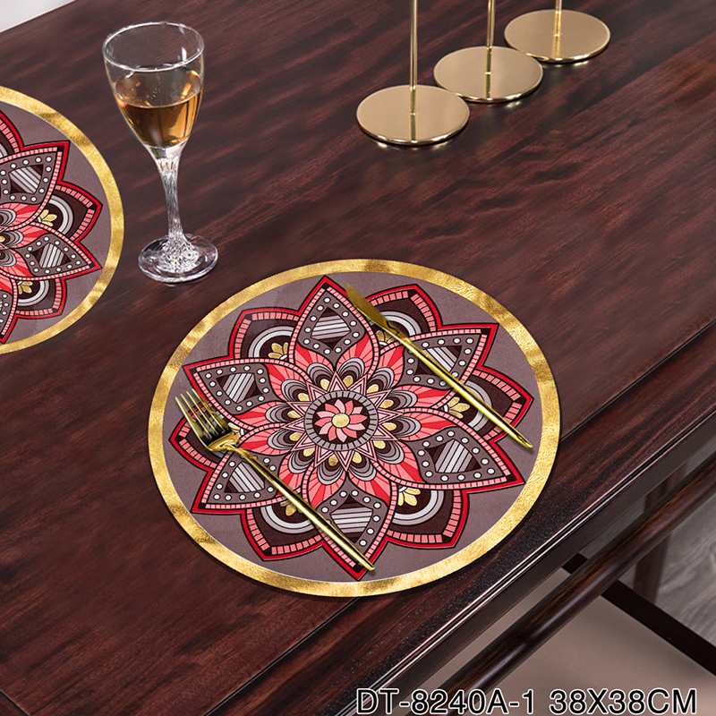 Bohemian Eco-friendly Waterproof Gold Vinyl PVC Round Placemats