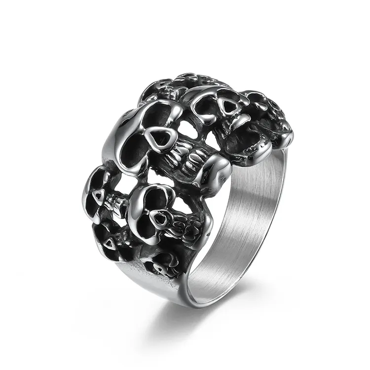 Anelli in argento gotico hip hop da uomo nuovi di moda gioielli anello multiplo con teschio in acciaio inossidabile 316l