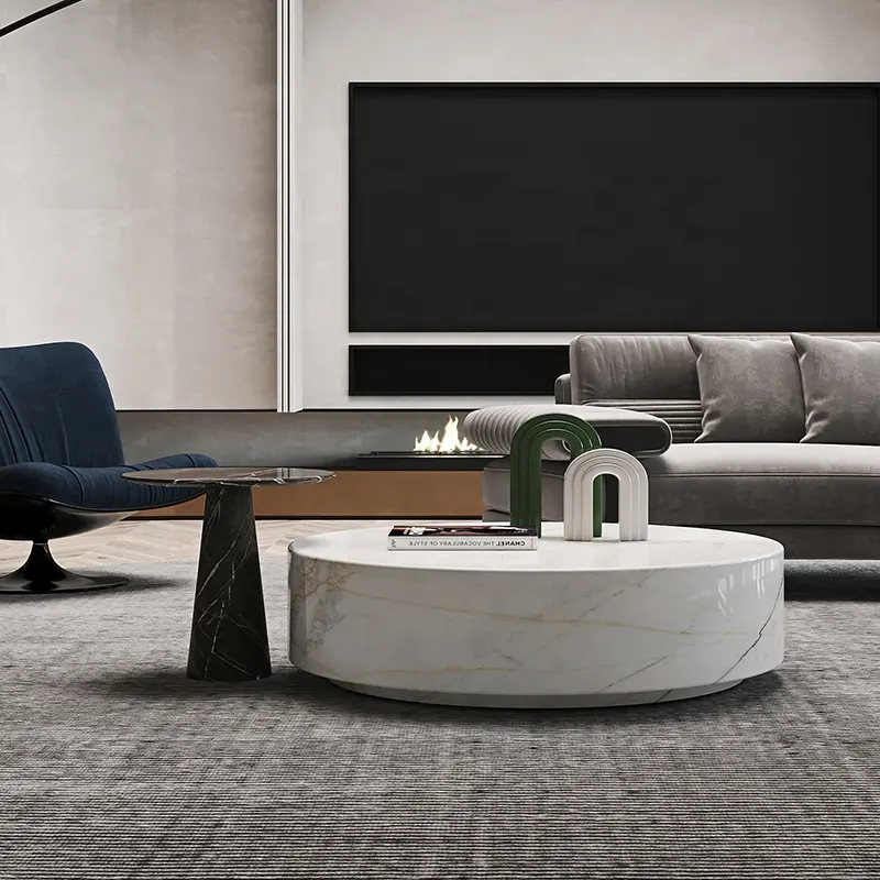Tavolino moderno in marmo rotondo mobili soggiorno tavolino bianco divano