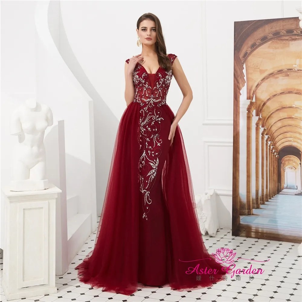 2023 charmantes robes de soirée élégantes en gros mode robes de soirée enceintes rouge sirène robes de soirée queue détachable