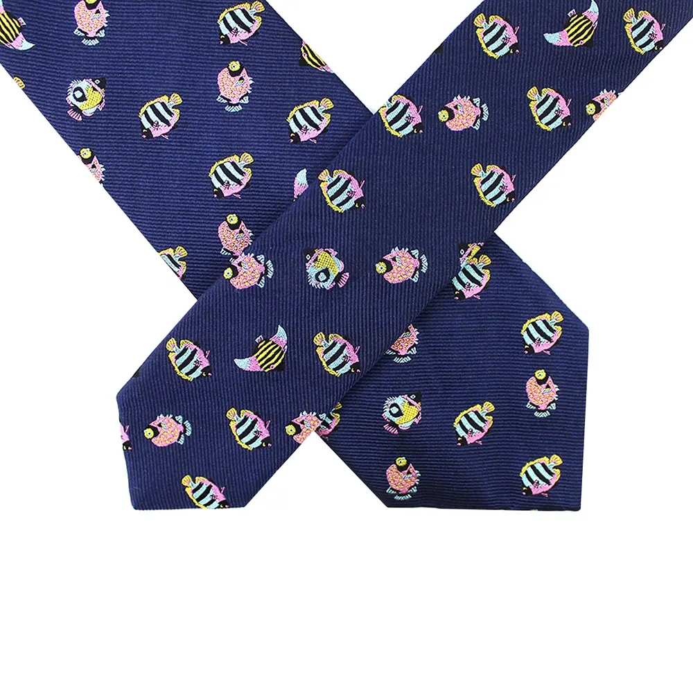 Corbata de grogrén tejida personalizada para hombre, corbata de seda 100% hecha a mano con diseño de pez Tropical del océano