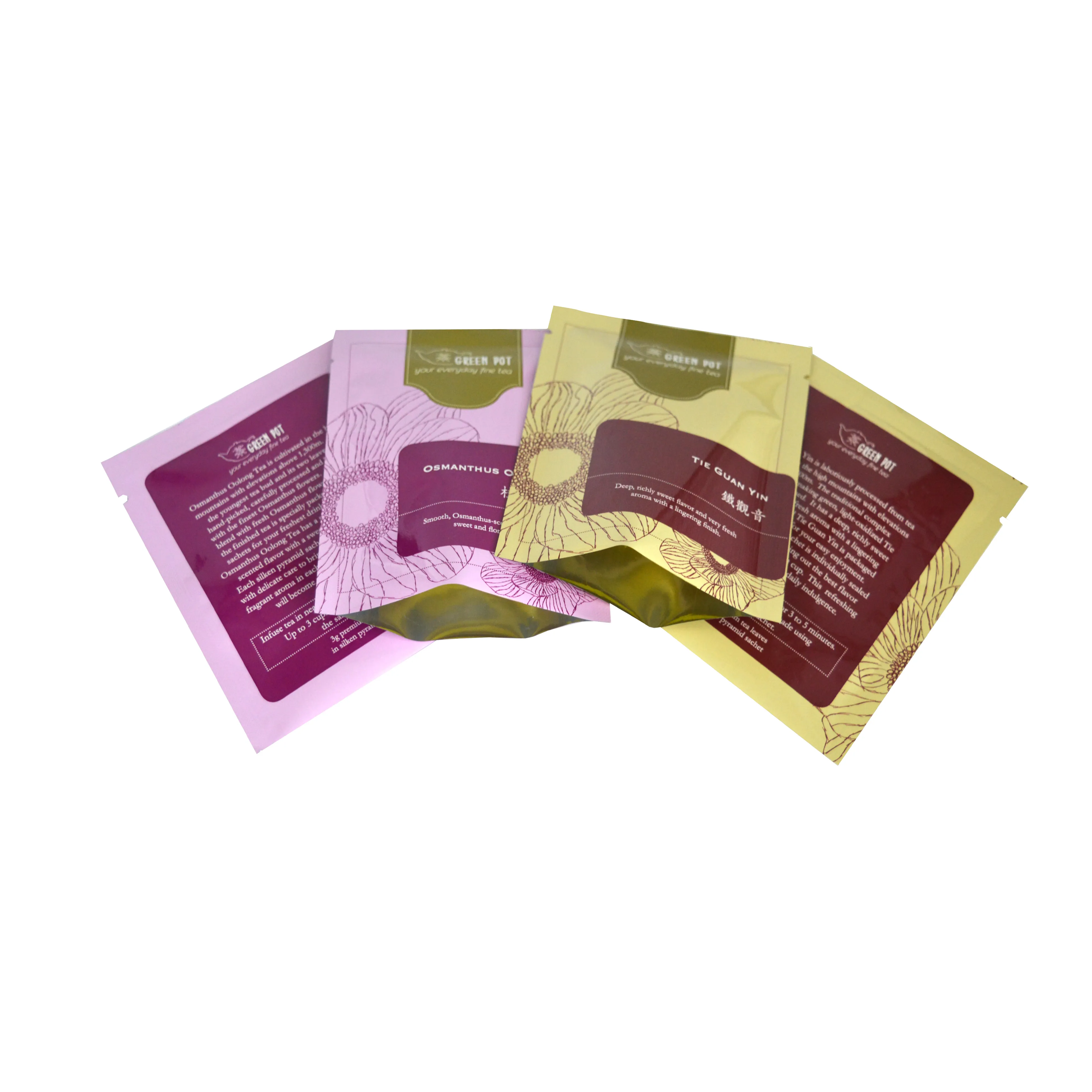 Venta caliente de encargo impreso bolsa de té sellado térmico sobre individualmente envuelto de embalaje de té