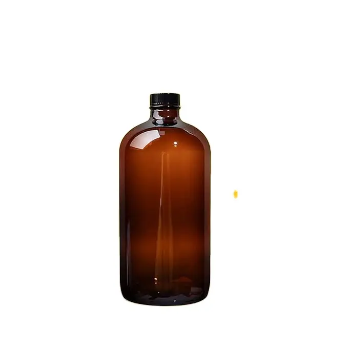 Botella redonda de vidrio ámbar Boston de 16 oz para fermentación secundaria, almacenamiento de condimentos, aceites esenciales caseros