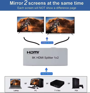 8K 60Hz 4K 120Hz 1 entrada 2 salidas 2 puertos 2 vías HDMI Splitter 1 entrada 2 salidas Video HDMI Splitter 1x2 Soporte Gestión EDID - Product Image 3
