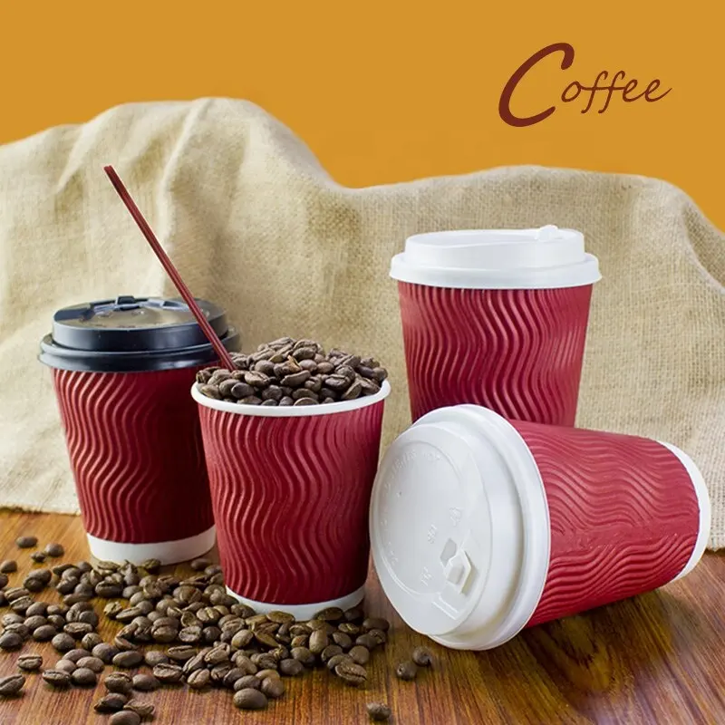 Kahve için tek kullanımlık kağıt kahve kapaklı kupa Kraft karton kollu tek kullanımlık sıcak bardaklar kalınlaştırmak