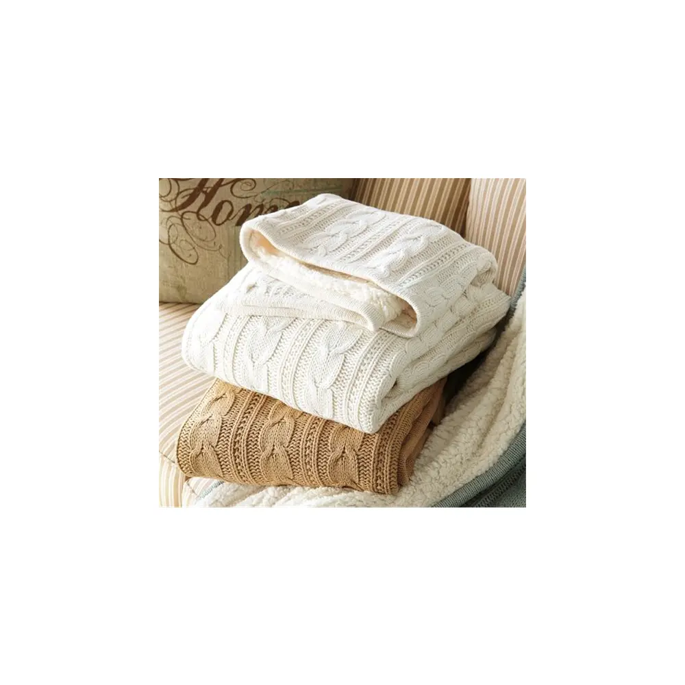 zero defect 100%Acrylic 100% Cotton Cable Knit sherpa back baby adult king size bedsoread pattern patchwork throw Blanket