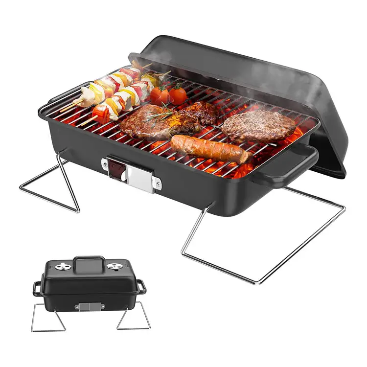 Portable outdoor camping Charcoal Grill with Lid Stainless Steel foldable Barbecue Grill